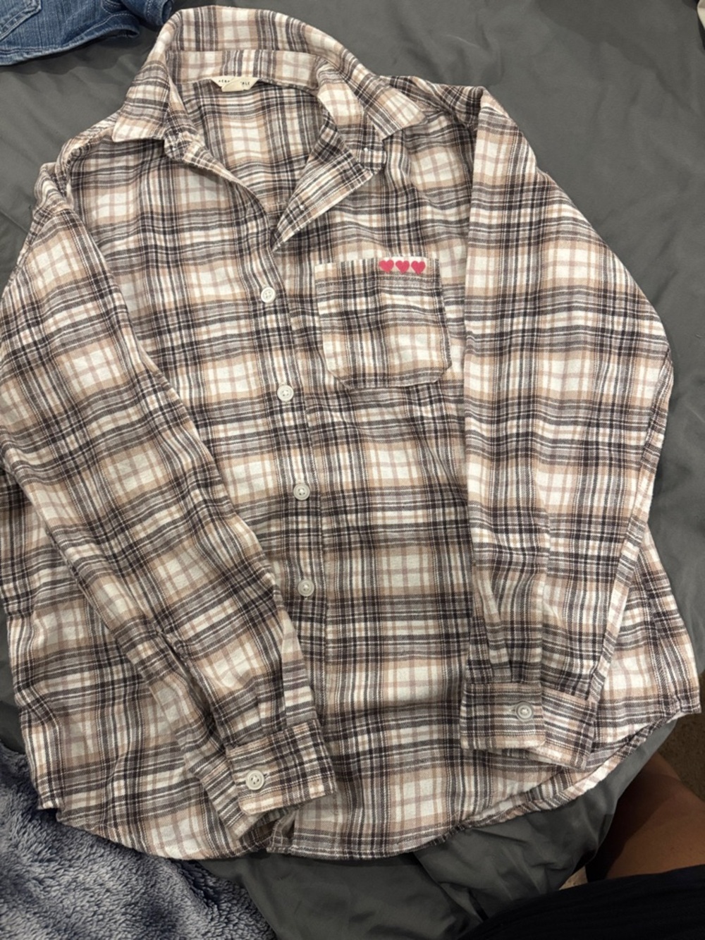 Aeropostale Brown and Cream Plaid Button-Down Shirt